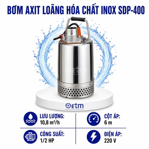 BƠM AXIT LOÃNG HÓA CHẤT MÁY INOX trục bơm 316 SDP-400 